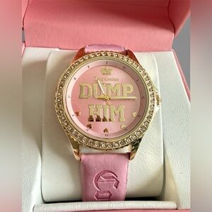 New! Juicy Couture "Dump Him" pink and gold wristwatch with a crystal bezel
